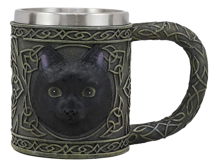 Ebros Gift Ebros Gift Celtic Mystical Black Cat Witching Hour Resin 16oz Drinking Mug With Stainless Steel Rim Figurine For Coffee Tea Cereal Drinks Halloween Kitchen Dining Decor Of Cats Felines Kitty Kittens