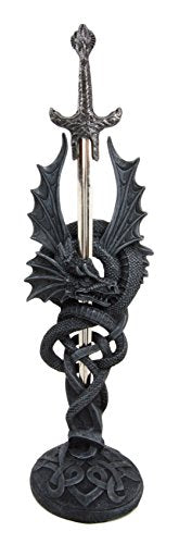 Ebros Gift Ebros Gift Celtic Slitherin Dragon Holding Excalibur Sword Letter Opener Figurine