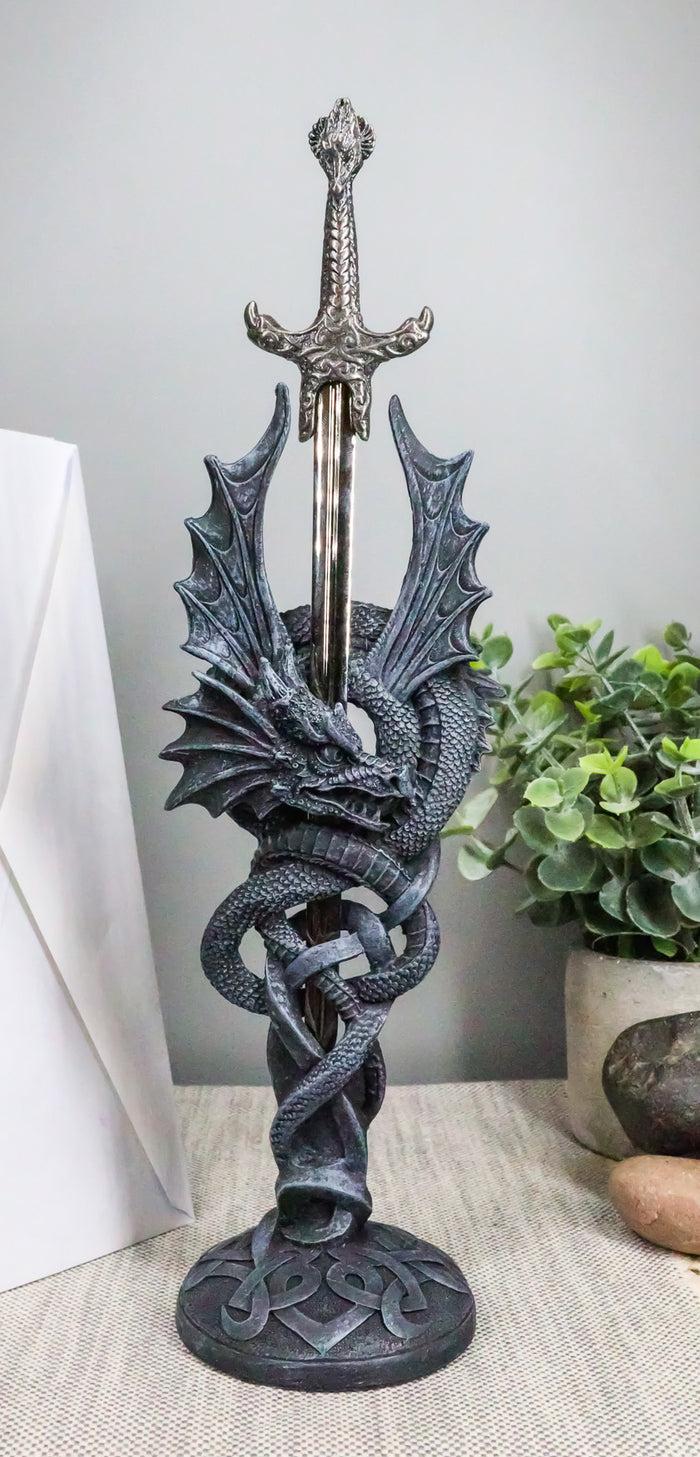 ebros gift Ebros Gift Celtic Slitherin Dragon Holding Excalibur Sword Letter Opener Figurine