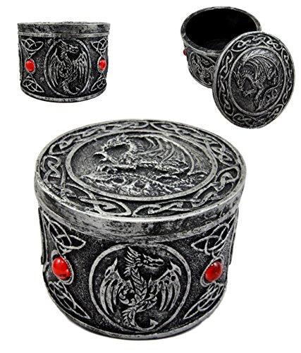 Ebros Gift Ebros Gift Celtic Triad Red Gem Dragon Round Decorative Box Figurine 3.25"D