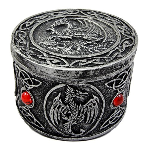 Ebros Gift Ebros Gift Celtic Triad Red Gem Dragon Round Decorative Box Figurine 3.25"D
