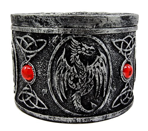 Ebros Gift Ebros Gift Celtic Triad Red Gem Dragon Round Decorative Box Figurine 3.25"D