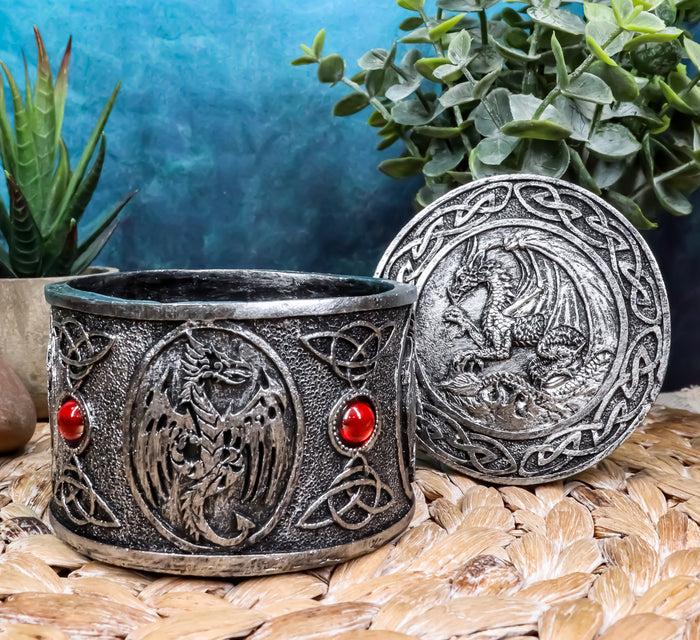 ebros gift Ebros Gift Celtic Triad Red Gem Dragon Round Decorative Box Figurine 3.25"D