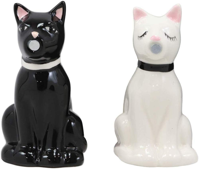 Ebros Gift Ebros Gift Ceramic Black And White Kitty Cats Couple Salt And Pepper Shakers Spicy Love Magnetic Kissing Feline Kittens Figurine Set 3.75"Tall