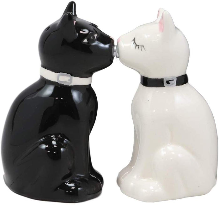 Ebros Gift Ebros Gift Ceramic Black And White Kitty Cats Couple Salt And Pepper Shakers Spicy Love Magnetic Kissing Feline Kittens Figurine Set 3.75"Tall
