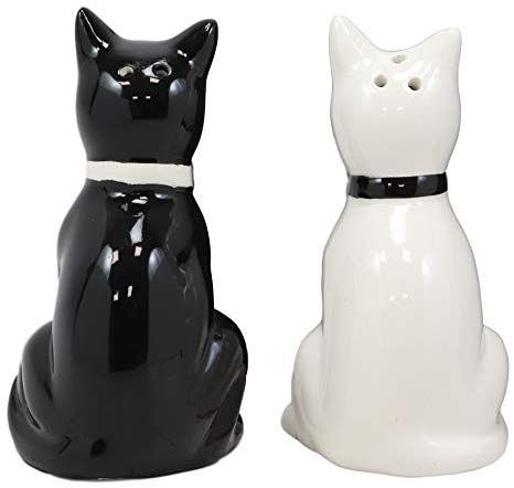 Ebros Gift Ebros Gift Ceramic Black And White Kitty Cats Couple Salt And Pepper Shakers Spicy Love Magnetic Kissing Feline Kittens Figurine Set 3.75"Tall