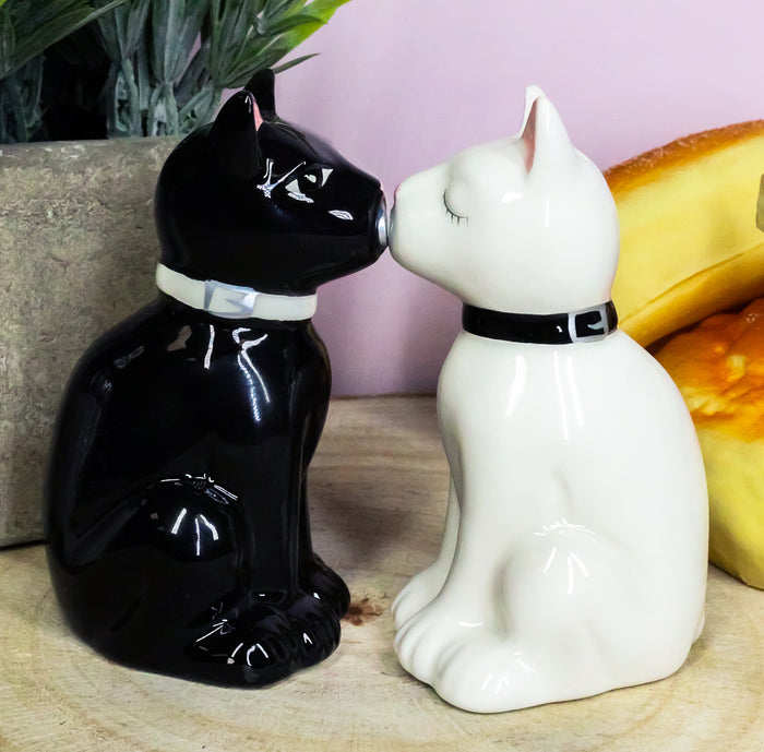 ebros gift Ebros Gift Ceramic Black And White Kitty Cats Couple Salt And Pepper Shakers Spicy Love Magnetic Kissing Feline Kittens Figurine Set 3.75"Tall