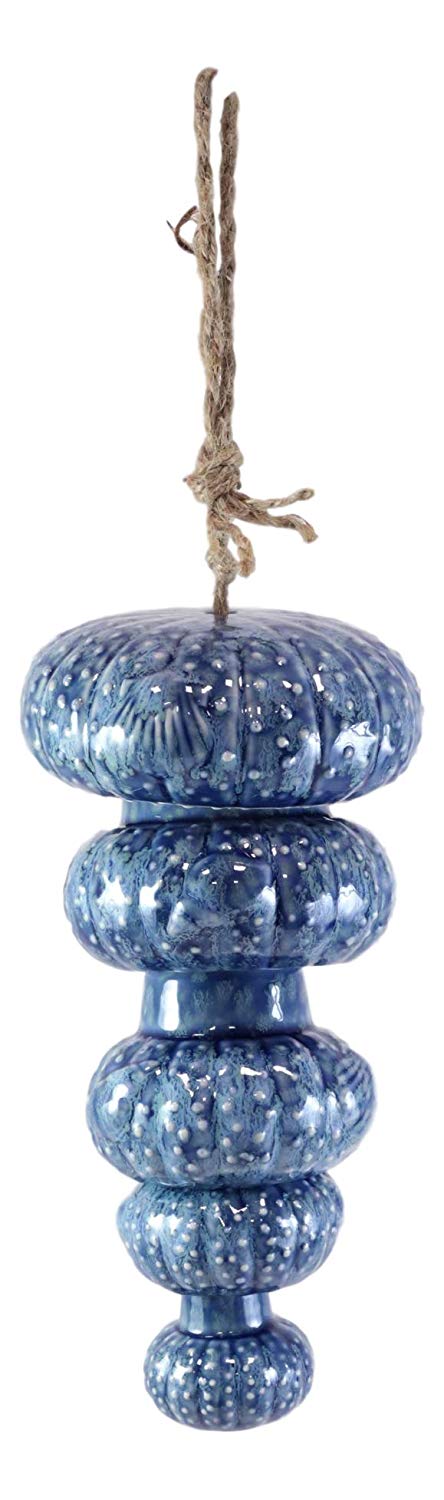 Ebros Gift Ebros Gift Ceramic Cobalt Blue Nautical Stylized Jellyfish Mobile Wind Chime With Patterned Hand Painting Of Sea Urchins Starfish Shells Deck Patio Pool Garden Outdoor Coastal Ocean Beach Theme Accent