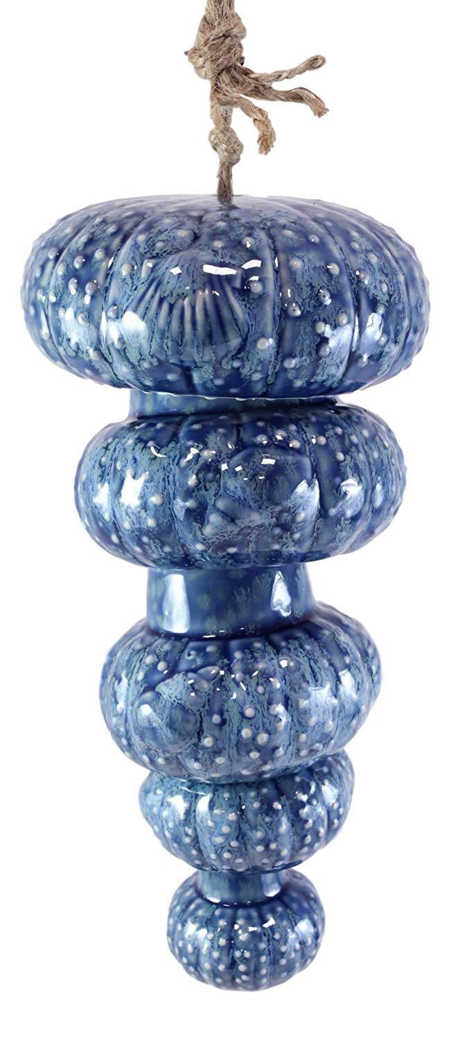 Ebros Gift Ebros Gift Ceramic Cobalt Blue Nautical Stylized Jellyfish Mobile Wind Chime With Patterned Hand Painting Of Sea Urchins Starfish Shells Deck Patio Pool Garden Outdoor Coastal Ocean Beach Theme Accent