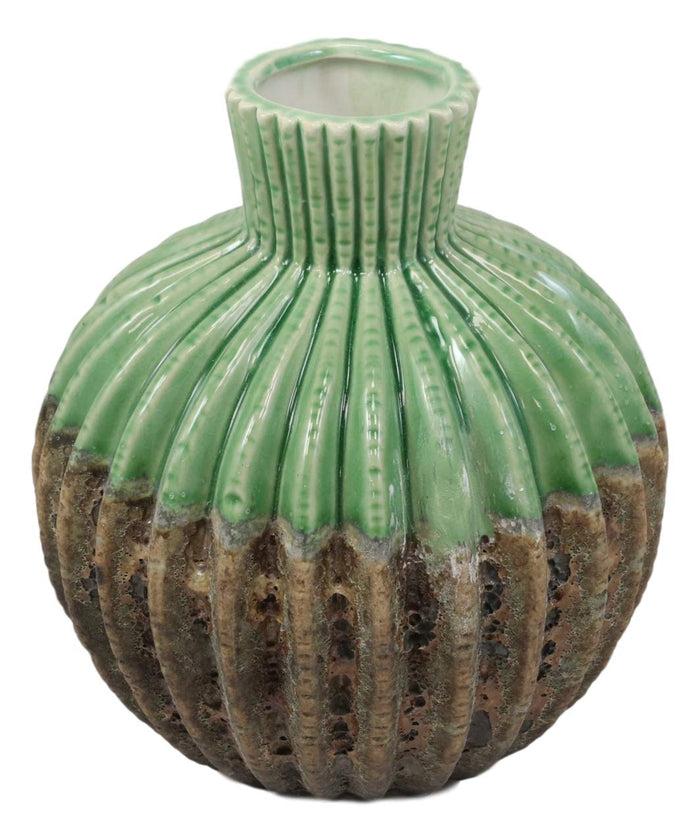 Ebros Gift Ebros Gift Ceramic Dolomite Contemporary Golden Barrel Cactus Floral Vase With Ribbed Textured Surface As Mantelpiece Countertop Bar Table Decorative Accent Sculpture Cacti Shaped (7" H Small)