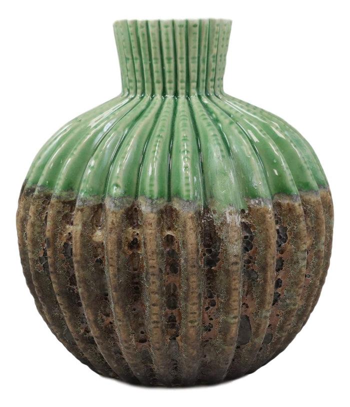 Ebros Gift Ebros Gift Ceramic Dolomite Contemporary Golden Barrel Cactus Floral Vase With Ribbed Textured Surface As Mantelpiece Countertop Bar Table Decorative Accent Sculpture Cacti Shaped (7" H Small)