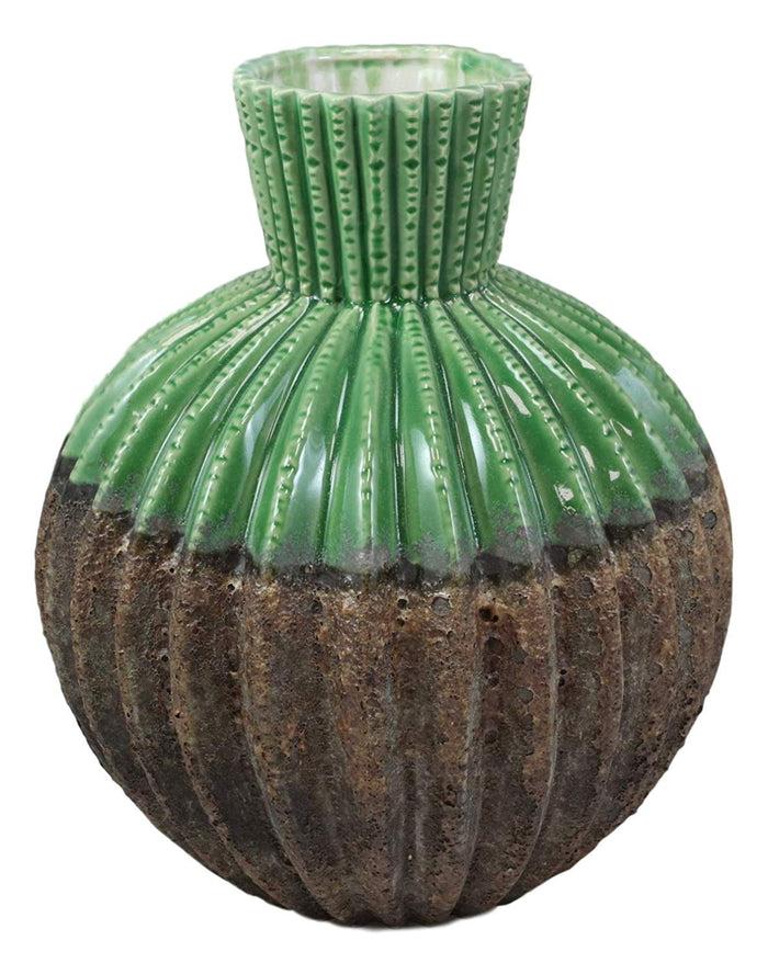 Ebros Gift Ebros Gift Ceramic Dolomite Contemporary Golden Barrel Cactus Floral Vase With Ribbed Textured Surface As Mantelpiece Countertop Bar Table Decorative Accent Sculpture Cacti Shaped (Set Of 3 Vases)