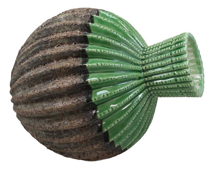 Ebros Gift Ebros Gift Ceramic Dolomite Contemporary Golden Barrel Cactus Floral Vase With Ribbed Textured Surface As Mantelpiece Countertop Bar Table Decorative Accent Sculpture Cacti Shaped (Set Of 3 Vases)
