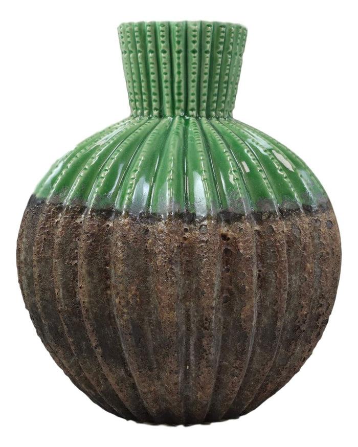 Ebros Gift Ebros Gift Ceramic Dolomite Contemporary Golden Barrel Cactus Floral Vase With Ribbed Textured Surface As Mantelpiece Countertop Bar Table Decorative Accent Sculpture Cacti Shaped (11" H Large)