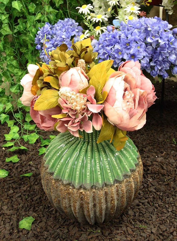ebros gift Ebros Gift Ceramic Dolomite Contemporary Golden Barrel Cactus Floral Vase with Ribbed Textured Surface As Mantelpiece Countertop Bar Table Decorative Accent Sculpture Cacti Shaped (7" H Small)