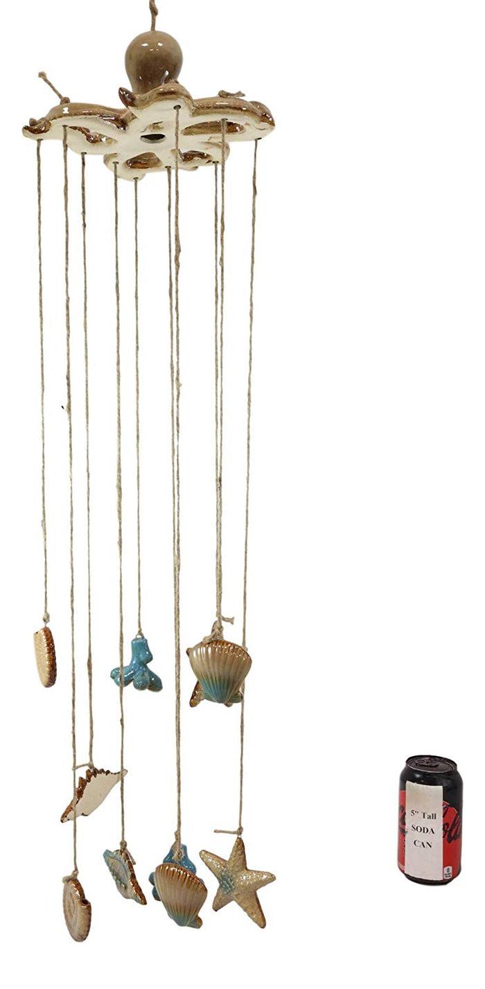 Ebros Gift Ebros Gift Ceramic Nautical Ocean Sand Tan Octopus With Corals Starfish And Shells Wind Chime Mobile Sculptures Marine Life Beach Decorative Hanging Mobiles Garden Patio Pool Deck Accents