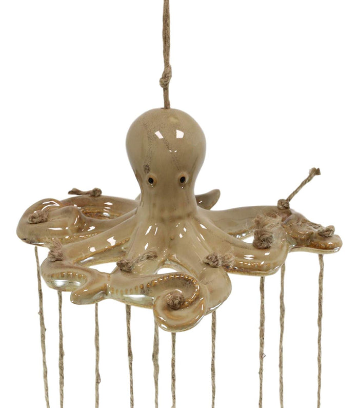 Ebros Gift Ebros Gift Ceramic Nautical Ocean Sand Tan Octopus With Corals Starfish And Shells Wind Chime Mobile Sculptures Marine Life Beach Decorative Hanging Mobiles Garden Patio Pool Deck Accents