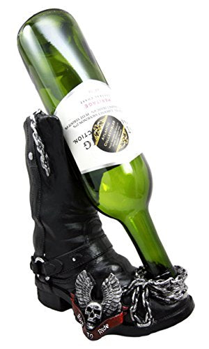Ebros Gift Ebros Gift Chained Biker Skull Death Angel Boot Wine Holder Figurine 8.5"H