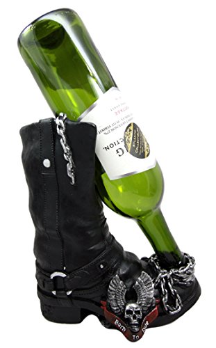 Ebros Gift Ebros Gift Chained Biker Skull Death Angel Boot Wine Holder Figurine 8.5"H