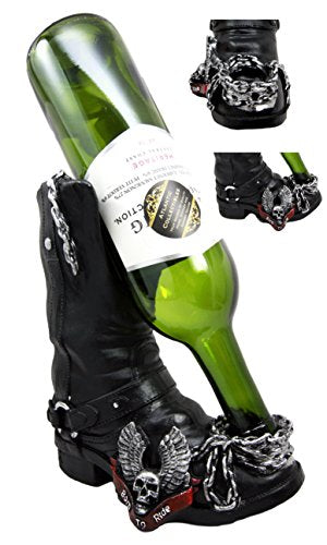 ebros gift Ebros Gift Chained Biker Skull Death Angel Boot Wine Holder Figurine 8.5"H