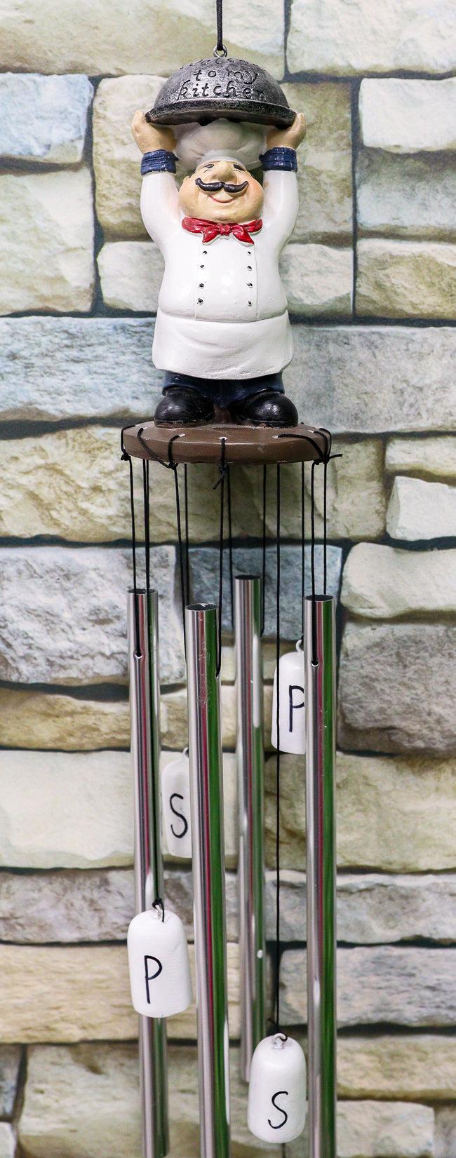 ebros gift Ebros Gift Chef Cordon Bleu Lifting Cloche Dome Welcome to My Kitchen Figurine Crown Top Resonant Wind Chime with Miniature Ponies Ornaments for Garden Patio Home Decorative Accent Hospitality Cooks