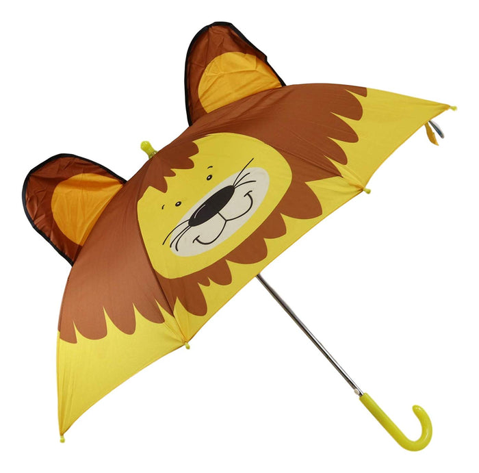 ebros gift Ebros Gift Children Kids Animated Colorful Pop Up Umbrella 33" Diameter Animal Themed Umbrellas with 3D Ears Or Eyes Fun Child Friendly Playing in The Rain (Yellow King of The Jungle Lion)