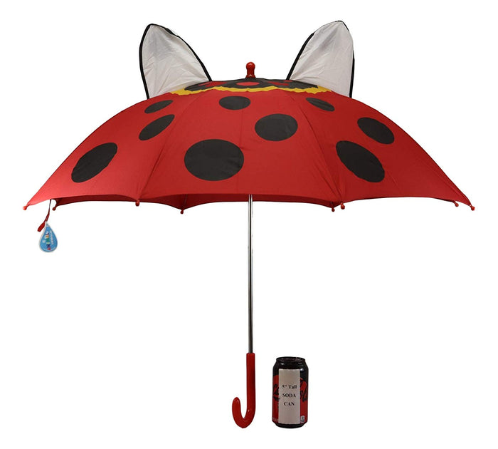 Ebros Gift Ebros Gift Children Kids Animated Colorful Pop Up Umbrella 33" Diameter Animal Themed Umbrellas With 3D Ears Or Eyes Fun Child Friendly Playing In The Rain (Red Ladybug Beetle)