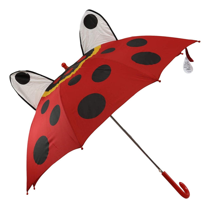 ebros gift Ebros Gift Children Kids Animated Colorful Pop Up Umbrella 33" Diameter Animal Themed Umbrellas with 3D Ears Or Eyes Fun Child Friendly Playing in The Rain (Red Ladybug Beetle)