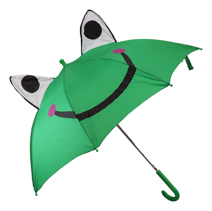 ebros gift Ebros Gift Children Kids Animated Colorful Pop Up Umbrella 33" Diameter Animal Themed Umbrellas with 3D Ears Or Eyes Fun Child Friendly Playing in The Rain (Green Happy Frog Toad)