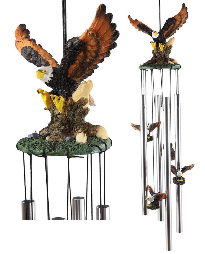 Ebros Gift Ebros Gift Colorful American Bald Eagle Spreading Out Its Wings Resonant Relaxing Wind Chime Patio Garden Decor Wild Birds Of Prey Eagles Swooping Resin Sculpture With Aluminum Rods