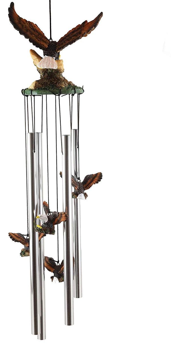 Ebros Gift Ebros Gift Colorful American Bald Eagle Spreading Out Its Wings Resonant Relaxing Wind Chime Patio Garden Decor Wild Birds Of Prey Eagles Swooping Resin Sculpture With Aluminum Rods