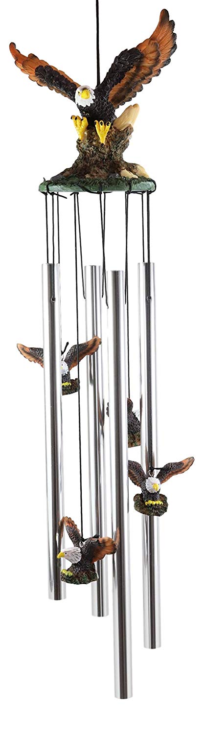 Ebros Gift Ebros Gift Colorful American Bald Eagle Spreading Out Its Wings Resonant Relaxing Wind Chime Patio Garden Decor Wild Birds Of Prey Eagles Swooping Resin Sculpture With Aluminum Rods