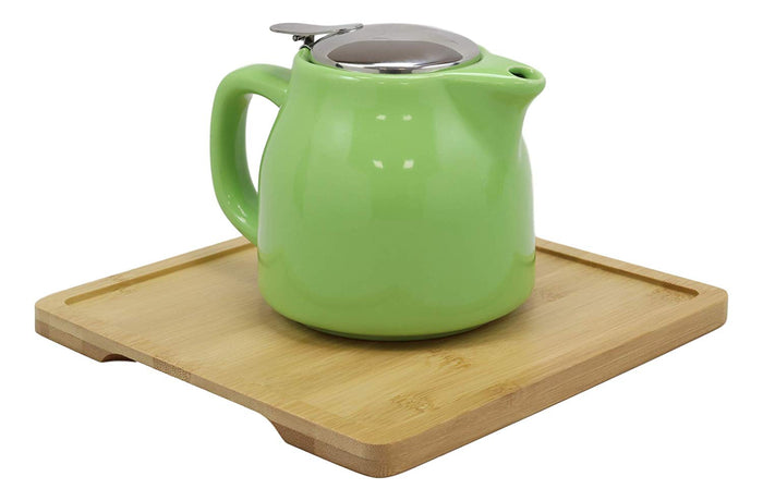 Ebros Gift Ebros Gift Colorful Bright Green Contemporary Ceramic Double Walled 20 Fl Oz Tea Pot With 2 Matching Mugs And Bamboo Accent Serving Tray As Kitchen Dining Home Decor Novelty Teapot Sets