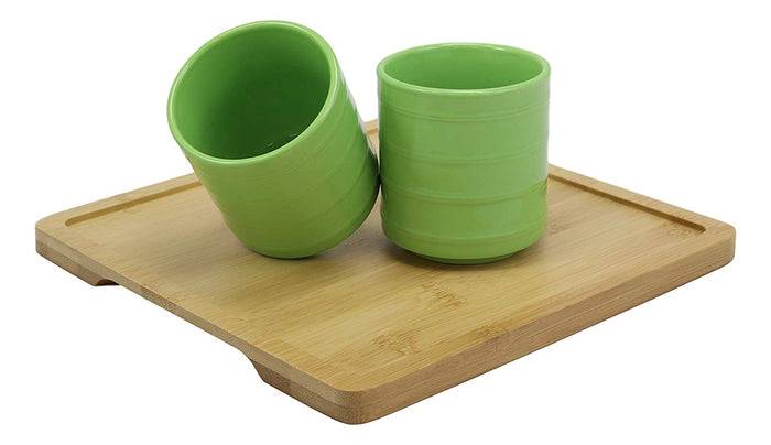 Ebros Gift Ebros Gift Colorful Bright Green Contemporary Ceramic Double Walled 20 Fl Oz Tea Pot With 2 Matching Mugs And Bamboo Accent Serving Tray As Kitchen Dining Home Decor Novelty Teapot Sets