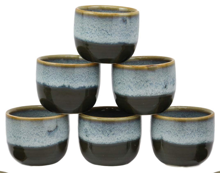 ebros gift Ebros Gift Contemporary Army Green And White Shades Of Loyalty Glazed Ceramic Pottery Heaven And Earth 'Ten To Ji' Design Japanese Rice Wine Sake Ochoko Cup Pack of 6 Cups