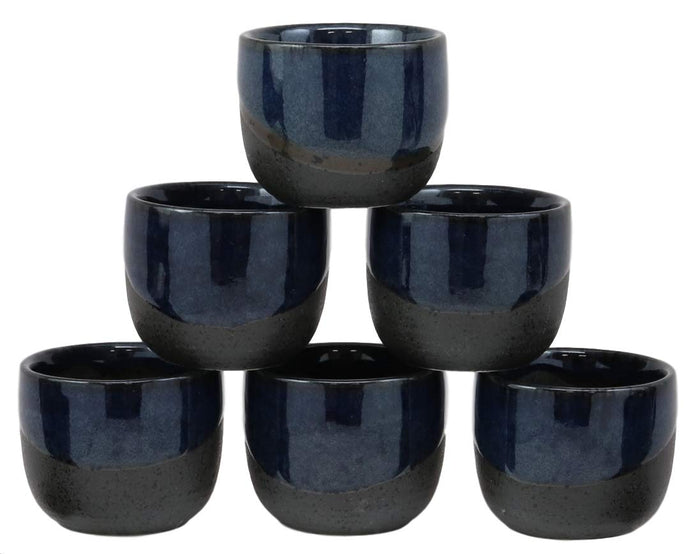 ebros gift Ebros Gift Contemporary Blue And Black Horizon Sky Glazed Ceramic Pottery Heaven And Earth 'Ten To Ji' Design Japanese Rice Wine Sake Ochoko Cup Pack of 6 Cups