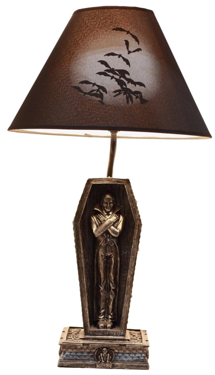 ebros gift Ebros Gift Count Dracula Vampire Resting In Casket Coffin Sculptural Night Desktop Table Lamp Statue Decor With Shade 22"H
