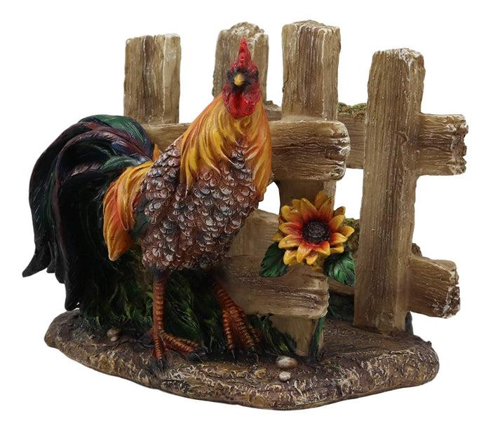 Ebros Gift Ebros Gift Country Farm Proud Rooster Chicken By Sunflower And Wooden Fence Dinner Napkin Holder Figurine 6.25" Wide Rustic Western Table Decorative Accent