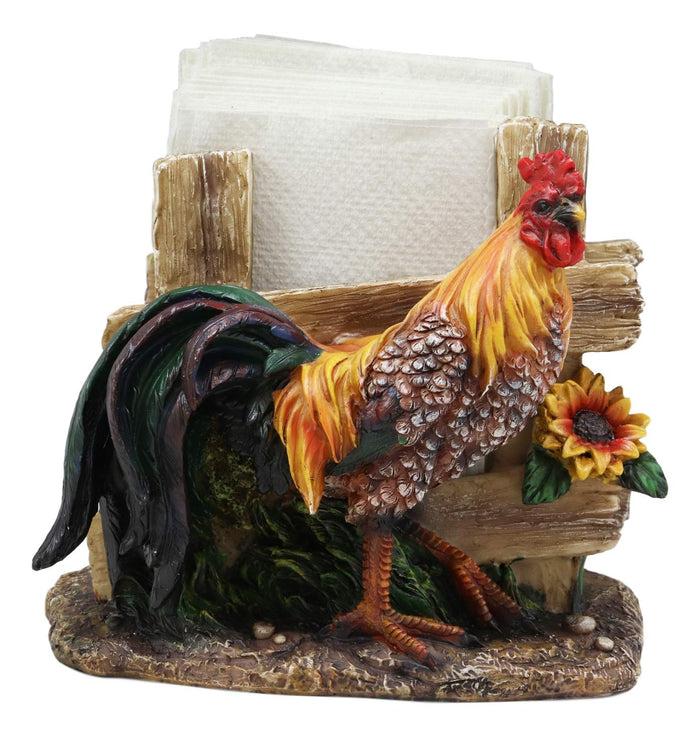 ebros gift Ebros Gift Country Farm Proud Rooster Chicken by Sunflower and Wooden Fence Dinner Napkin Holder Figurine 6.25" Wide Rustic Western Table Decorative Accent