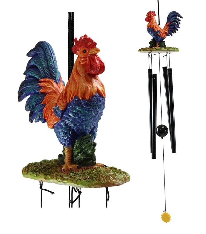ebros gift Ebros Gift Country Western Animal Farm Morning Sunshine Rooster Chicken Figurine Top Resonant Wind Chime with Sunflower Ornament for Garden Patio Rustic Home Accent