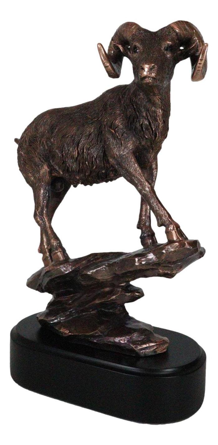 Ebros Gift Ebros Gift Country Wildlife Animal Taxidermy Bighorn Sheep Ram Climbing On Sloping Rock Statue With Trophy Base 12" H Bronze Electroplated Resin Figurine Cabin Lodge Cottage Themed Decor Accent