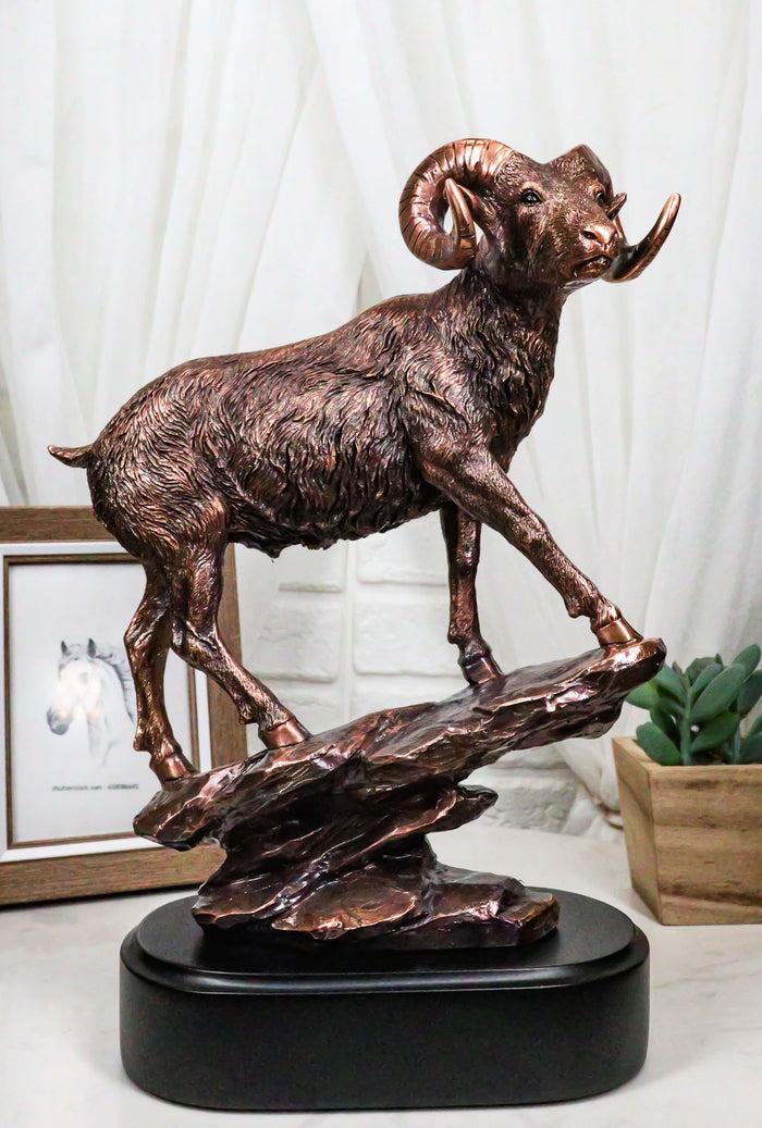 ebros gift Ebros Gift Country Wildlife Animal Taxidermy Bighorn Sheep Ram Climbing on Sloping Rock Statue with Trophy Base 12" H Bronze Electroplated Resin Figurine Cabin Lodge Cottage Themed Decor Accent