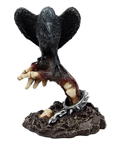 Ebros Gift Ebros Gift Dark Raven Crow Feeding On Shackled Cadaver Hand Flesh Figurine 6"H
