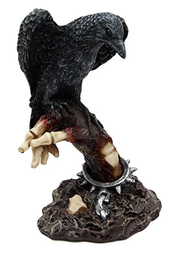 ebros gift Ebros Gift Dark Raven Crow Feeding On Shackled Cadaver Hand Flesh Figurine 6"H