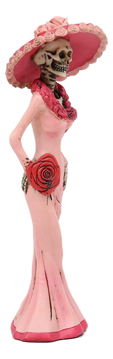 Ebros Gift Ebros Gift Day Of The Dead DOD Skeleton Lady Rosa With Pink And Red Cocktail Gown Figurine 8.25" Tall Sugar Rose Flower Fashion Diva Statue