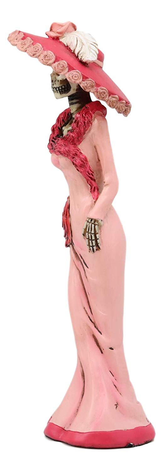 Ebros Gift Ebros Gift Day Of The Dead DOD Skeleton Lady Rosa With Pink And Red Cocktail Gown Figurine 8.25" Tall Sugar Rose Flower Fashion Diva Statue