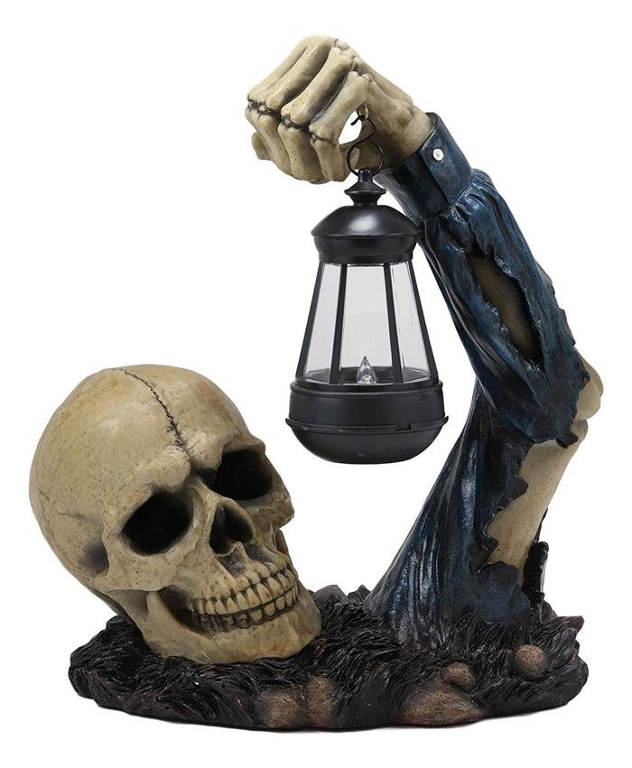 Ebros Gift Ebros Gift Death Hallows Skeleton Rising From The Grave Holding Solar Powered Lantern LED Light Patio Decor Figurine Statue Halloween Ossuary Macabre Patio Path Lighter Lamp