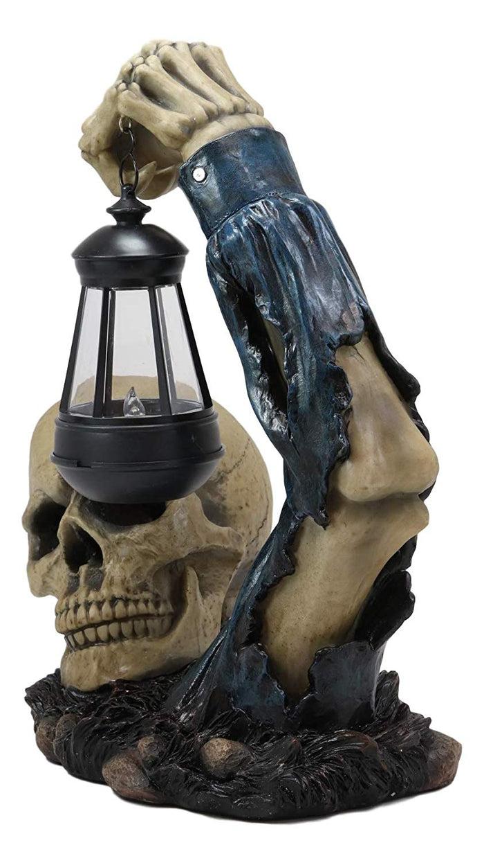 Ebros Gift Ebros Gift Death Hallows Skeleton Rising From The Grave Holding Solar Powered Lantern LED Light Patio Decor Figurine Statue Halloween Ossuary Macabre Patio Path Lighter Lamp
