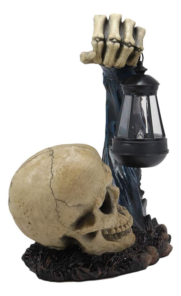 Ebros Gift Ebros Gift Death Hallows Skeleton Rising From The Grave Holding Solar Powered Lantern LED Light Patio Decor Figurine Statue Halloween Ossuary Macabre Patio Path Lighter Lamp
