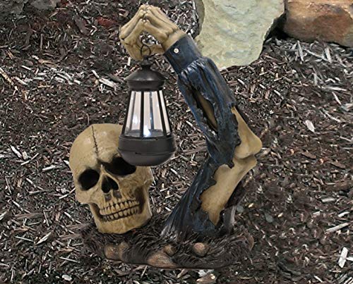 ebros gift Ebros Gift Death Hallows Skeleton Rising from The Grave Holding Solar Powered Lantern LED Light Patio Decor Figurine Statue Halloween Ossuary Macabre Patio Path Lighter Lamp